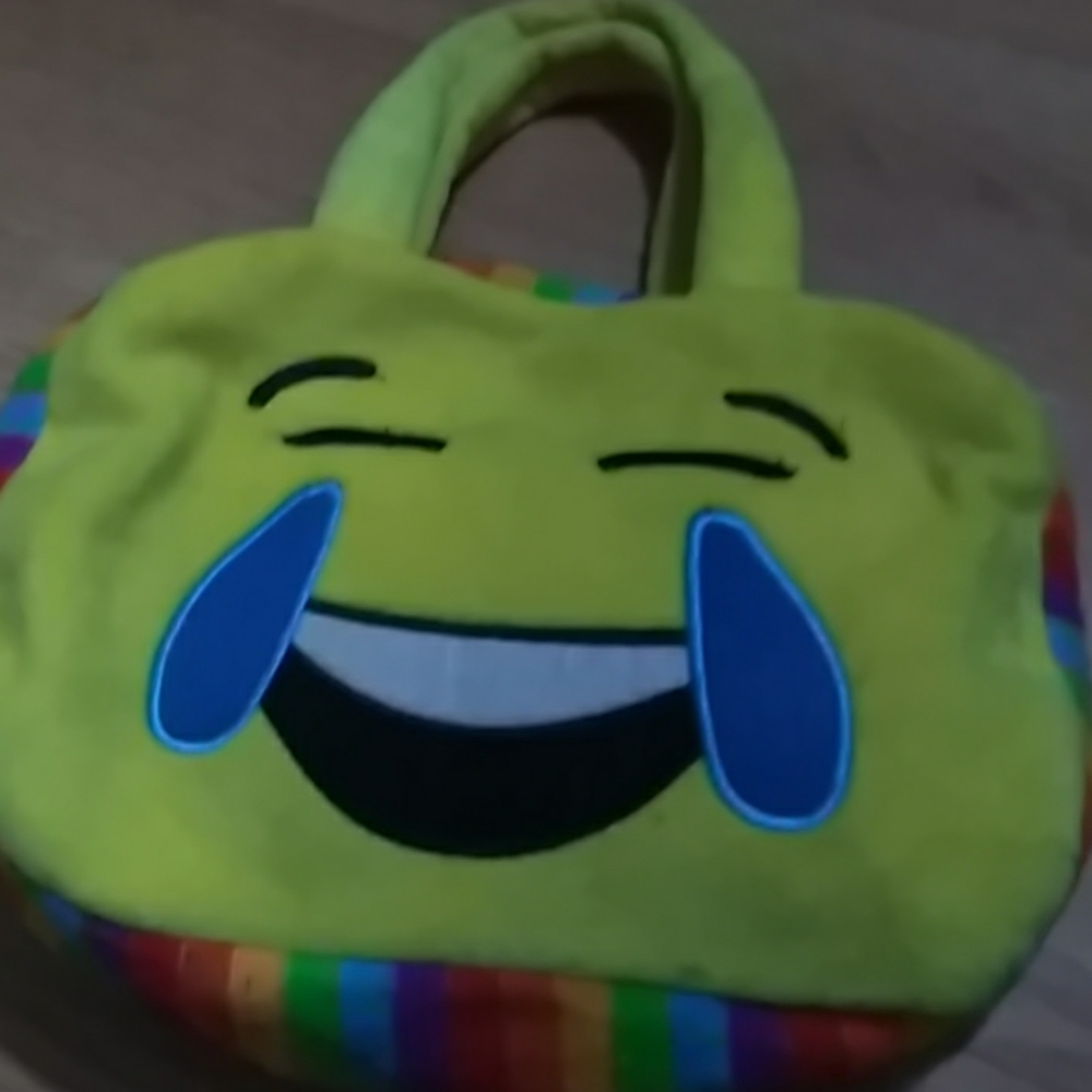 Yellow Lol emoji hand bag w/ rainbow on sides